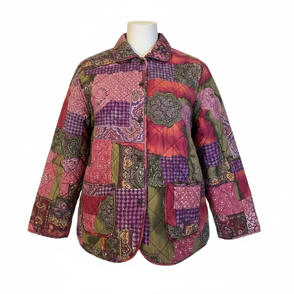 Anna & Frank 100% Silk Quilted Patchwork Jacket Size M/L BohoLuxe Cottagecore
